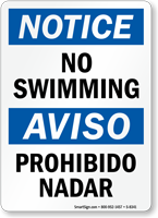 Notice No Swimming Bilingual Sign