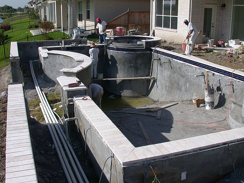pool shell being built