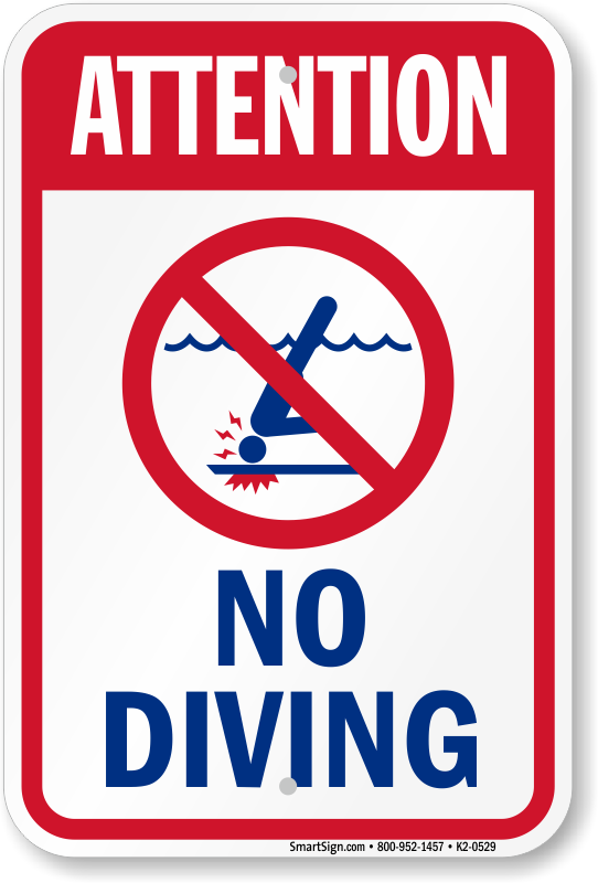 Jowanyo 2 Pack Attention No Diving Pool Sign,14 x 10 inches,Reflective Aluminum 
