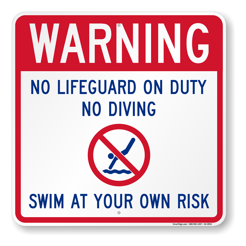 No Lifeguard On Duty SmartSign Warning 18 x 24 Aluminum Swim at Your Risk Sign 
