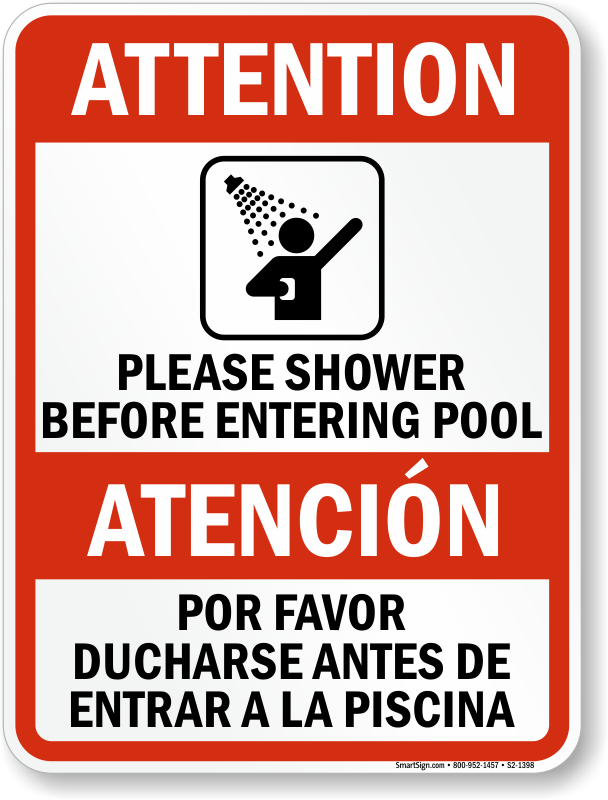 Inga Please Shower Before Entering Pool Señal de Advertencia de Lata de 8 x 12 Pulgadas 