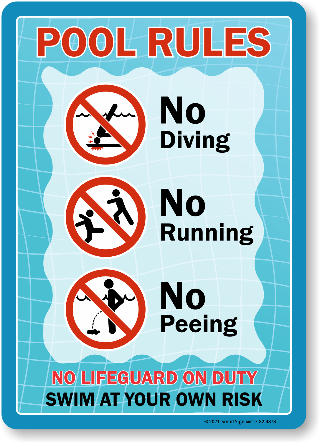 Pool Sign No Lifeguard On Duty Swim At Your Own Risk Sign 14 x 10 