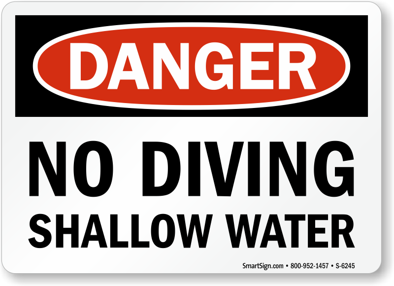 Lot of 4 Danger Shallow Water No Diving Jumping Permanent Pool Warning Stickers 
