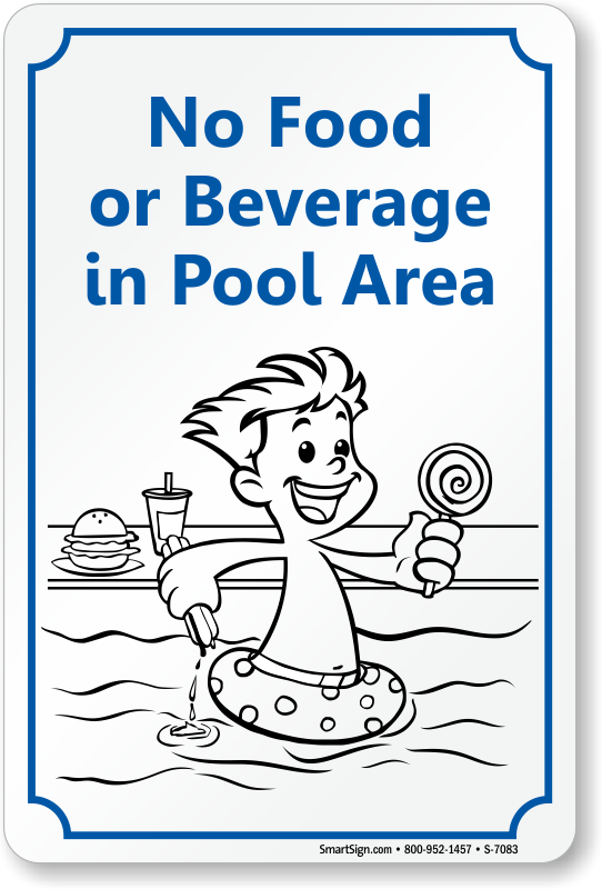 Cartello Di Divieto Autoadesivo VSafety – 'No Eating Or Drinking In Pool Area', 300x400 Mm, Conforme ISO 7010