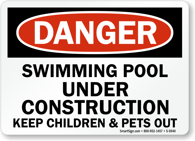 Danger Pool Under Construction Aluminium Metal Safety Warning Sign 