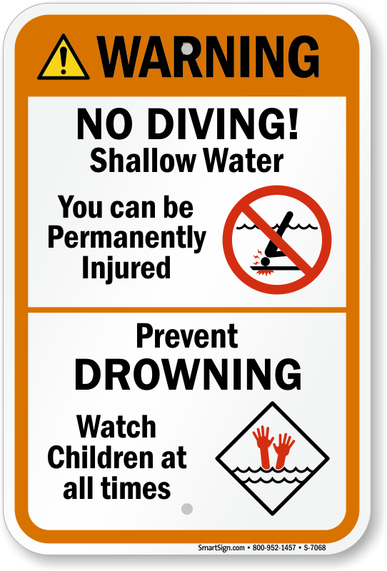 swimming 18"x12" pool safety warning metal sign NO DIVING 