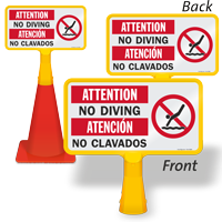 Attention No diving Bilingual ConeBoss Pool Sign
