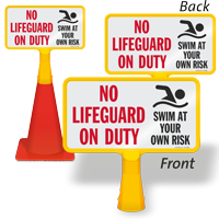 No Lifeguard On Duty ConeBoss Pool Sign