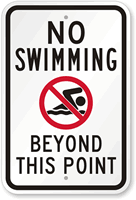 No Swimming Beyond This Point Sign (with Graphic)