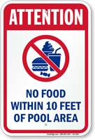 Attention No Food Within Pool Area Sign