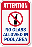 afbetalen metalen Verslijten Attention No Glass Allowed Pool Sign, SKU: K2-0515