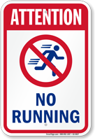Attention No Running Pool Sign