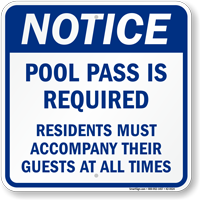 Notice Pool Pass Is Required Sign