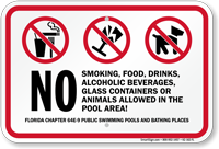 No Smoking Food Drinks Alcoholic Beverages Florida Sign