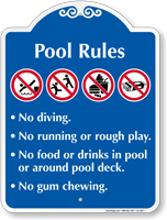 Pool Rules No Diving No Running Signature Sign