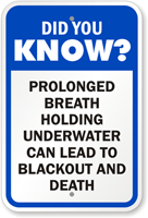 Prolonged Breath Holding Underwater Pool Sign