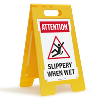 Attention Slippery When Wet Floor Sign