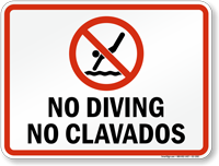 Bilingual No Diving Prohibition Sign