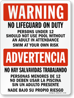 Bilingual No Lifeguard, Use Adult Supervision Sign