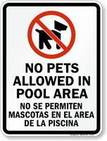 Bilingual No Pets In Pool Area Sign