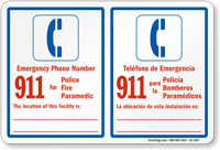 Bilingual Pool Area Emergency Phone Number Sign