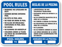 Bilingual Pool Area Rules and Timings Sign