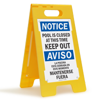 Bilingual Pool Closed, Keep Out Floor Sign