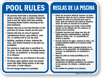 Bilingual Pool Rules, Shower Before Entering Sign