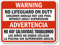 Bilingual Warning No Lifeguard on Duty Sign