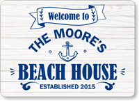 Custom Beach House Welcome Sign with Text and Year