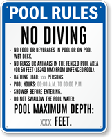 Custom Florida No Diving Pool Rules Sign