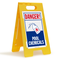 Danger, Pool Chemicals Floor Sign with Graphic