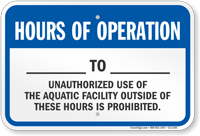 Delaware Hours Of Operation Pool Sign