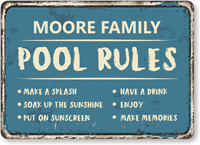 Family Name Have A Drink Personalized Pool Rules Sign