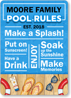 Family Name Personalized Pool Sign With Fun Graphics