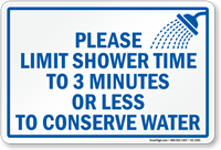 Limit Shower Time to Conserve Water Sign