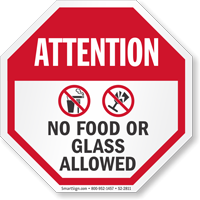 No Food Or Glass Allowed Attention Sign