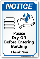 Notice Dry Off Before Entering Pool Sign