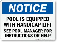 Notice - Pool With Handicap Lift Sign