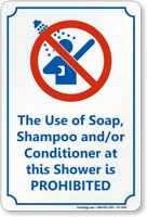 Soap, Shampoo Use in Shower Prohibited Sign
