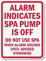 Do Not Use Spa when Alarm Sounds Sign