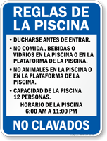 Spanish Pool Rules, Timings, No Diving Sign
