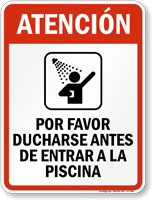 Spanish Shower Before Entering Pool Sign